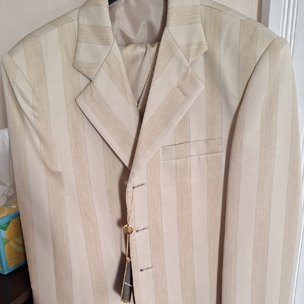 Elegant Tan Striped Boys 3 Piece Suit